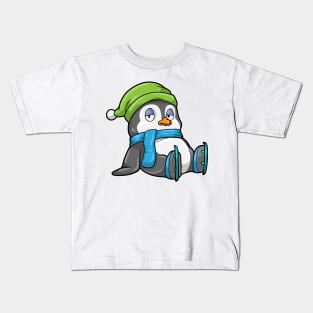 Penguin at Ice skating with Hat Kids T-Shirt